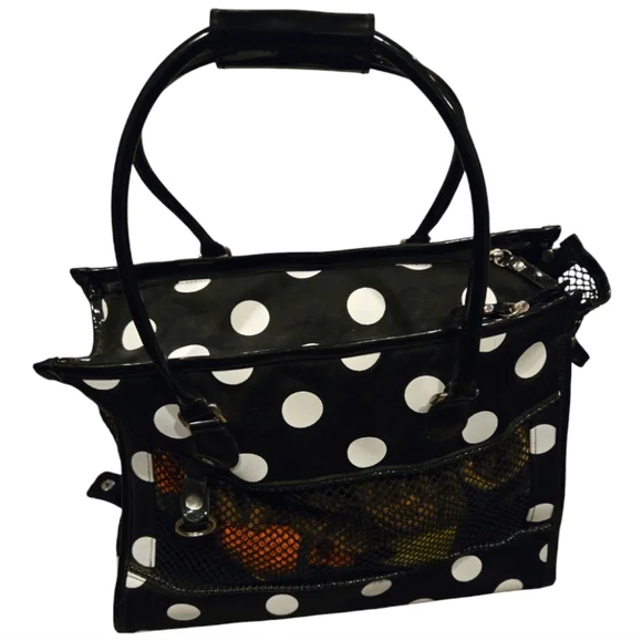 Small Dog Pet Carrier Polka Dot Black and White - Picture 3 of 7